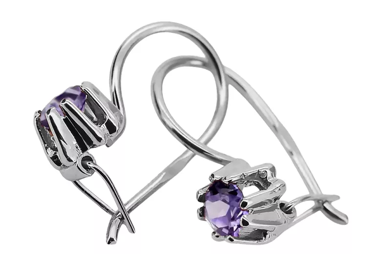 Стерлинговое серебро 925 пробы 14k 583 Alexandrite Серьги vec053s Русский Советский СССР Винтаж изделия Ар-деко style